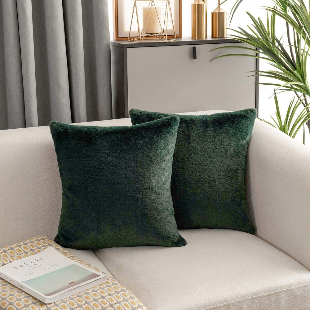9985 Pillow Covers 18x18 Decorative Green Throw Pillows for Couch Faux Fur